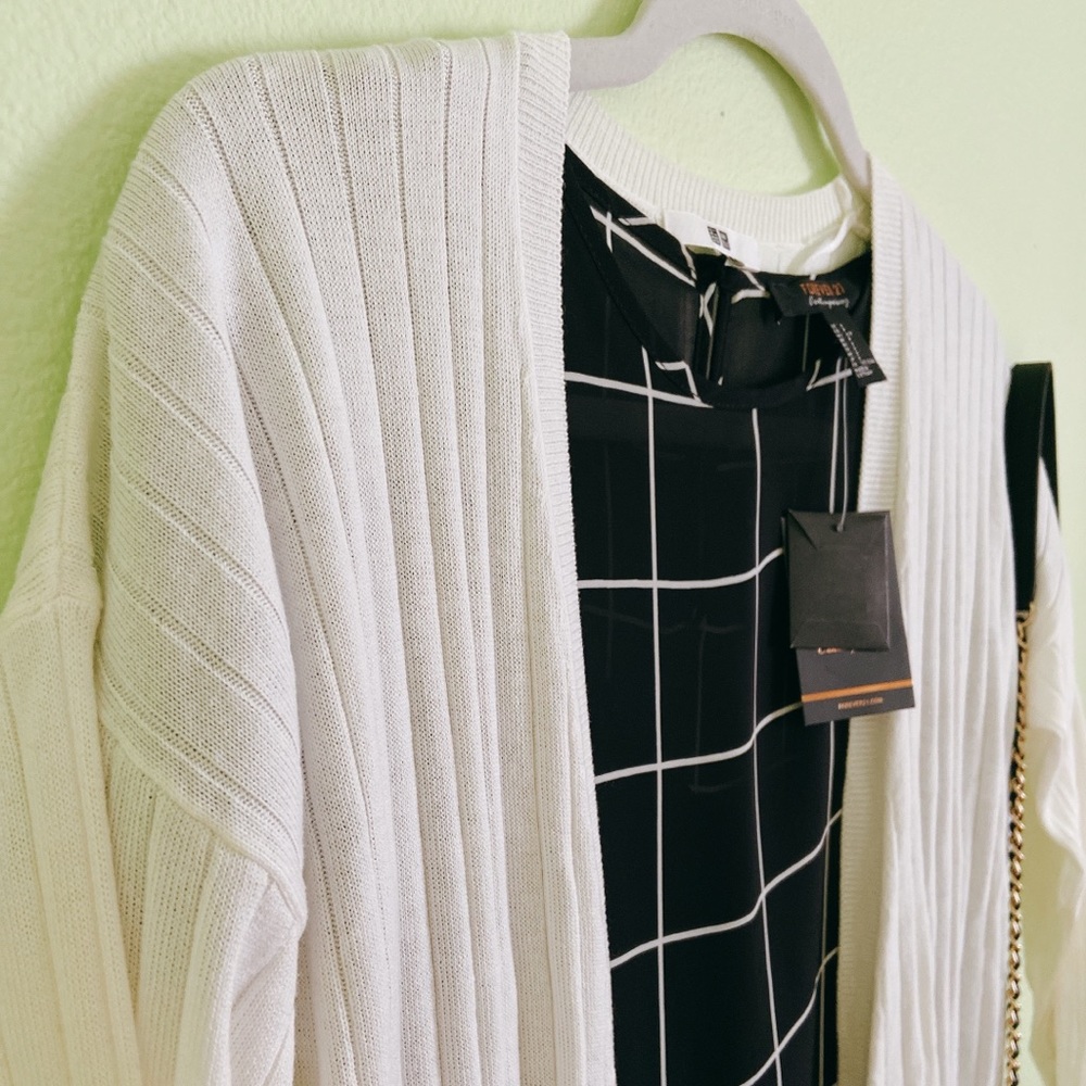 UNIQLO white ribbed duster cardigan